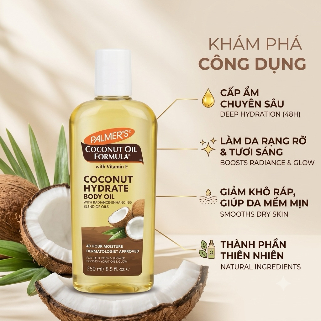 Dầu Dưỡng Thể Dừa Palmer's Coconut Oil Formula Coconut Hydrate Body Oil 250ml - Cấp Ẩm & Sáng Da Toà