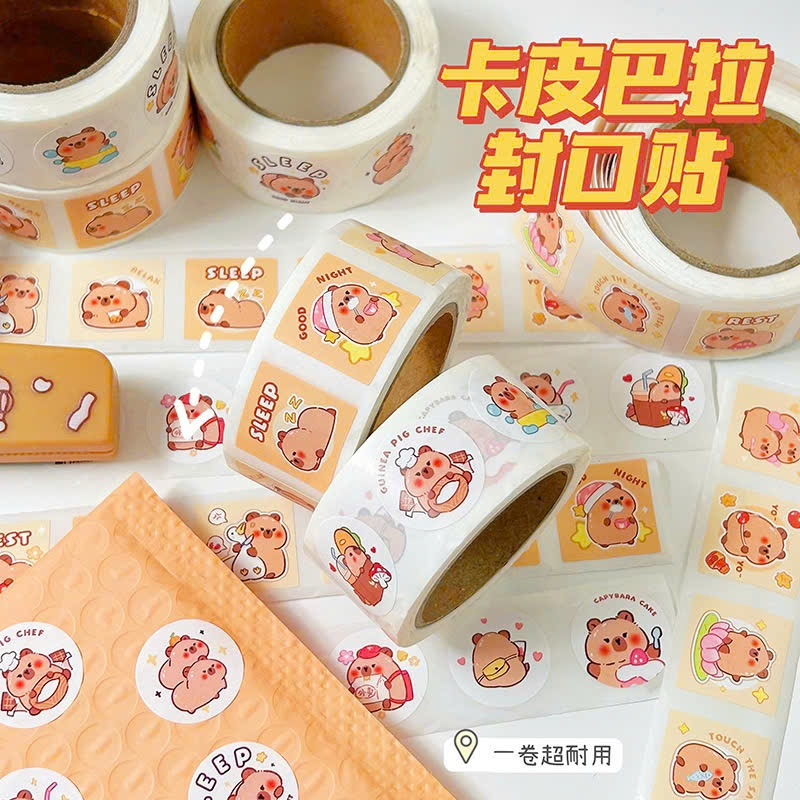 Cuộn 300 Miếng Dán Sticker Capybara Dễ Thương – Sticker Trang Trí Sổ Tay, Bình Nước, Laptop