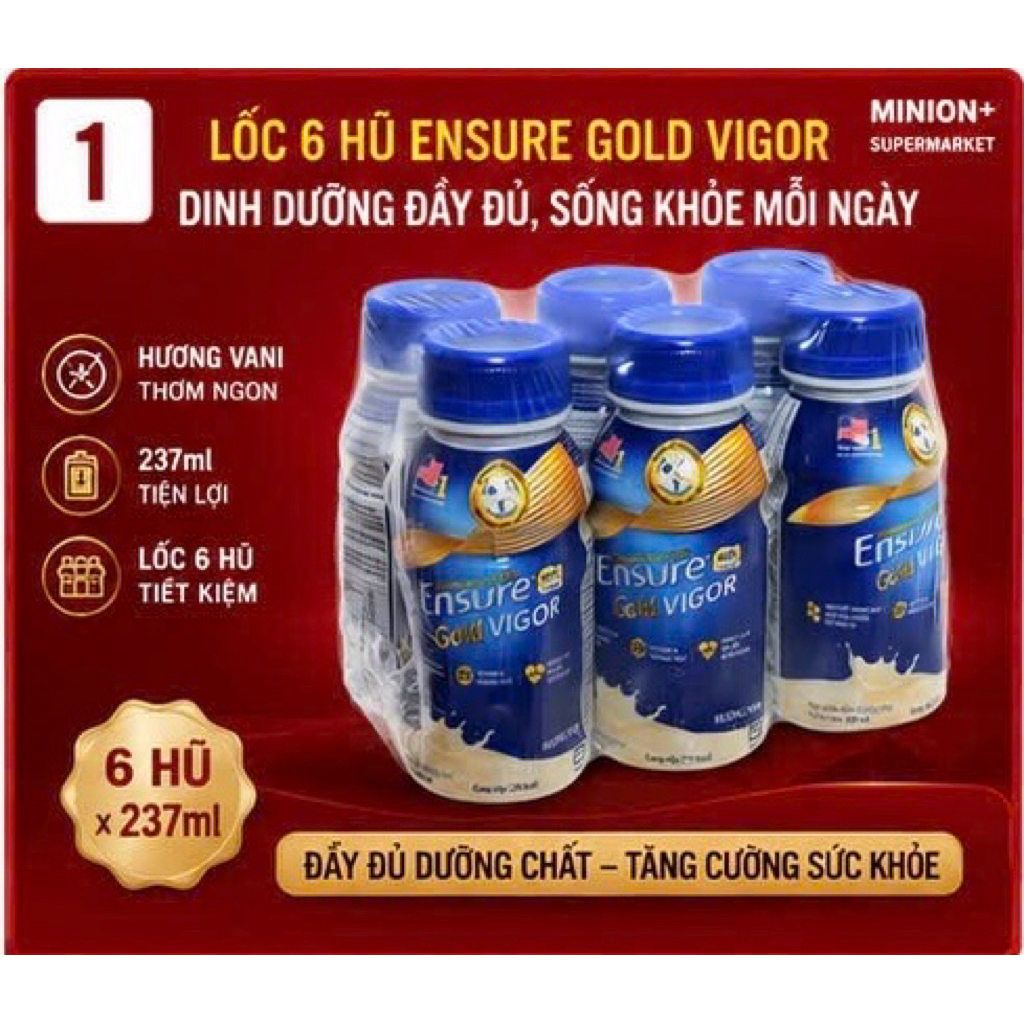 Sữa Nước Ensure Gold Vigor Hương Vani 237ml Abbott Lốc 6 Hũ Bổ Sung Dinh Dưỡng Khoáng Chất Tiện Lợi 