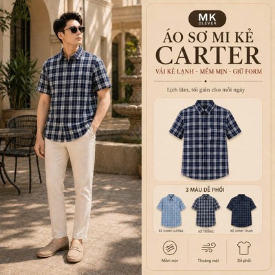 Áo Sơ Mi nam kẻ Carter MKCLEVER Chất kẻ lạnh Hàn mềm mịn, thoáng mát, chống nhăn, form rộng mặc hằng ngày