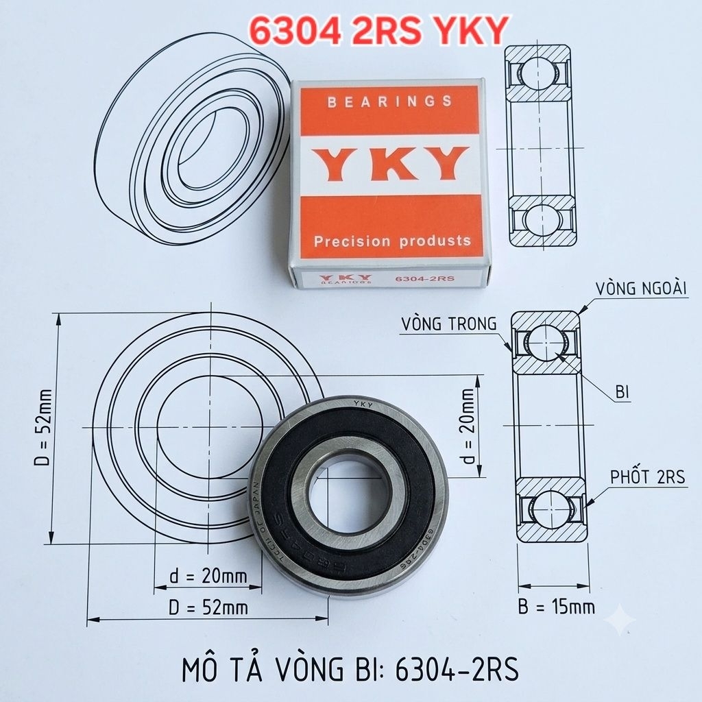[ Combo] 10 bạc đạn 6304 2RS YKY ( sử dụng cốt 20x52x15mm)