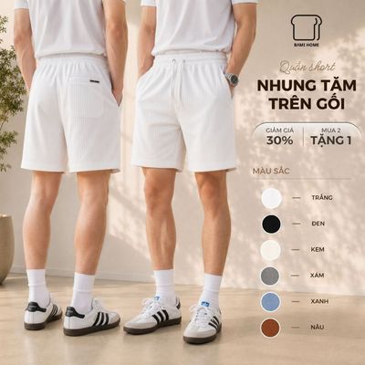 Quần short nam BAMI HOME, chất vải nhung gân cao cấp, form trên gối năng động, thoáng khí QNG02
