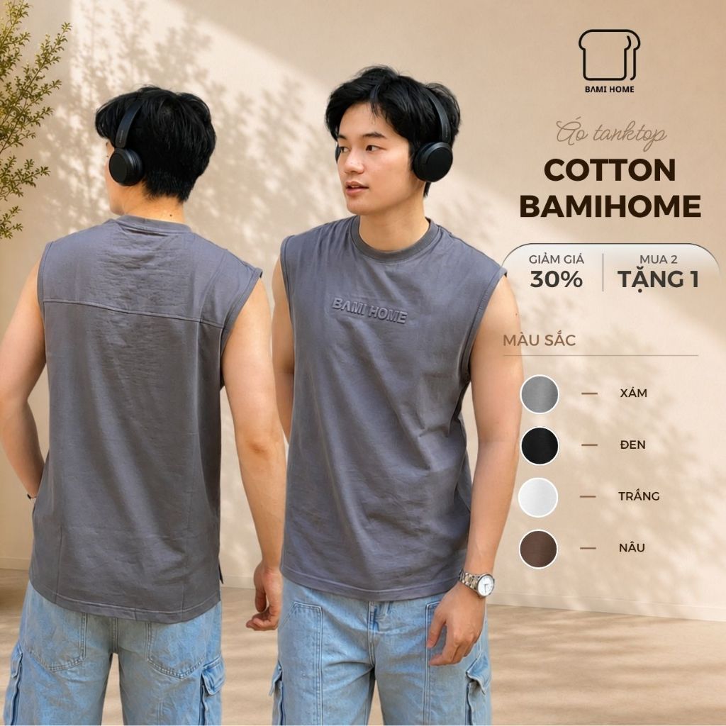 Áo tanktop nam BAMI HOME, Ao ba lỗ tập gym nam chất liệu cotton thoáng mát, co giãn tốt ATT07