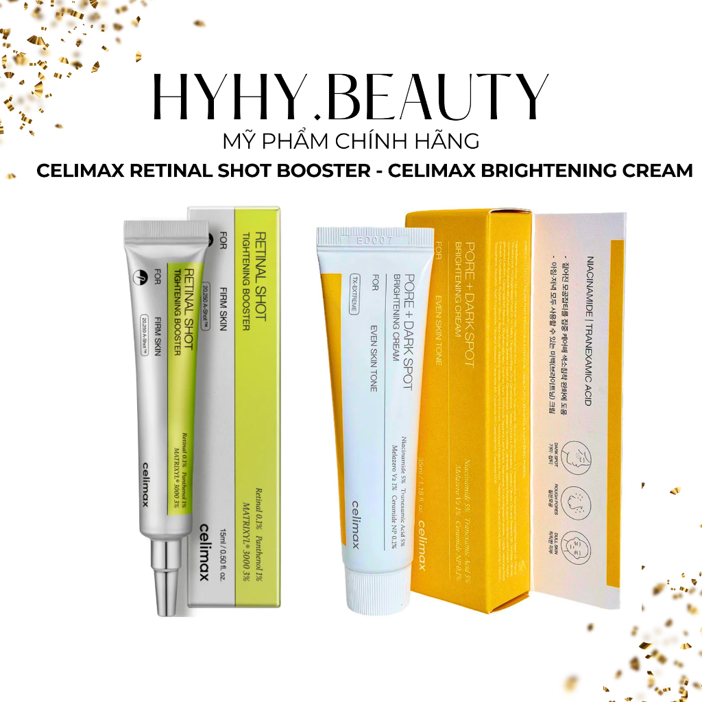 Tinh chất sáng da CELIMAX Retinal Shot Tightening Booster, Kem dưỡng Celimax Pore + Dark Spot Bright