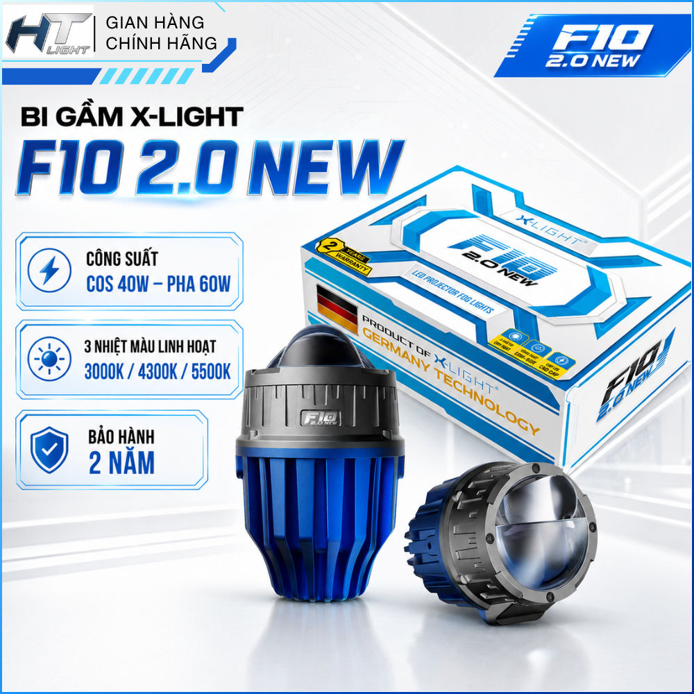 Đèn Bi Gầm X-LIGHT F10 2.0 New Chính Hãng - Bi Cầu Gầm Ô Tô Siêu Sáng 3 Nhiệt Màu, Tâm Pha Elip