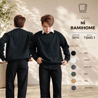 Áo sweater nam dài tay unisex BAMI HOME, áo nỉ sweater form rộng, dày dặn thoải mái, năng động AST01