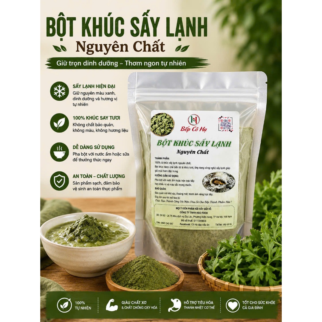Bột Khúc Sấy Lạnh Bếp Cô Hạ – Bột Lá Khúc Nguyên Chất Làm Bánh Khúc, Xôi Khúc