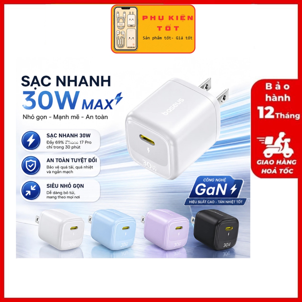 Củ sạc nhanh Baseus EnerFill FN22 Fast Charger 1C 30W (Type-C dùng cho điện thoại, tablet)