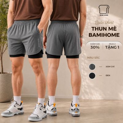 [GIẢM 50%] Quần short nam COREFIT BAMIHOME 2 lớp thể thao vải mè co giãn thoải mái QG06