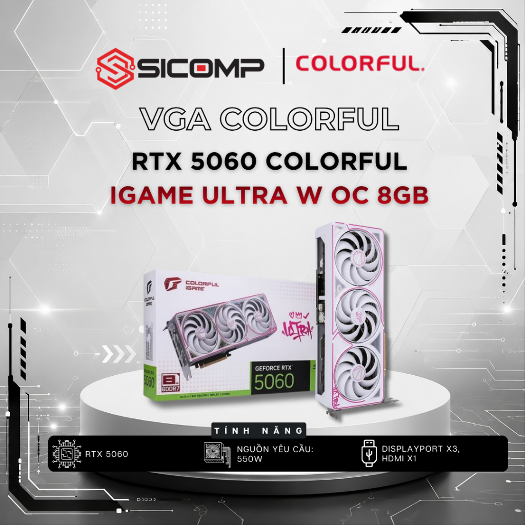[FULL VAT] VGA 5060 (3 FAN) COLORFUL ULTRA WHITE OC 8GB, CHÍNH HÃNG, BH 3Y