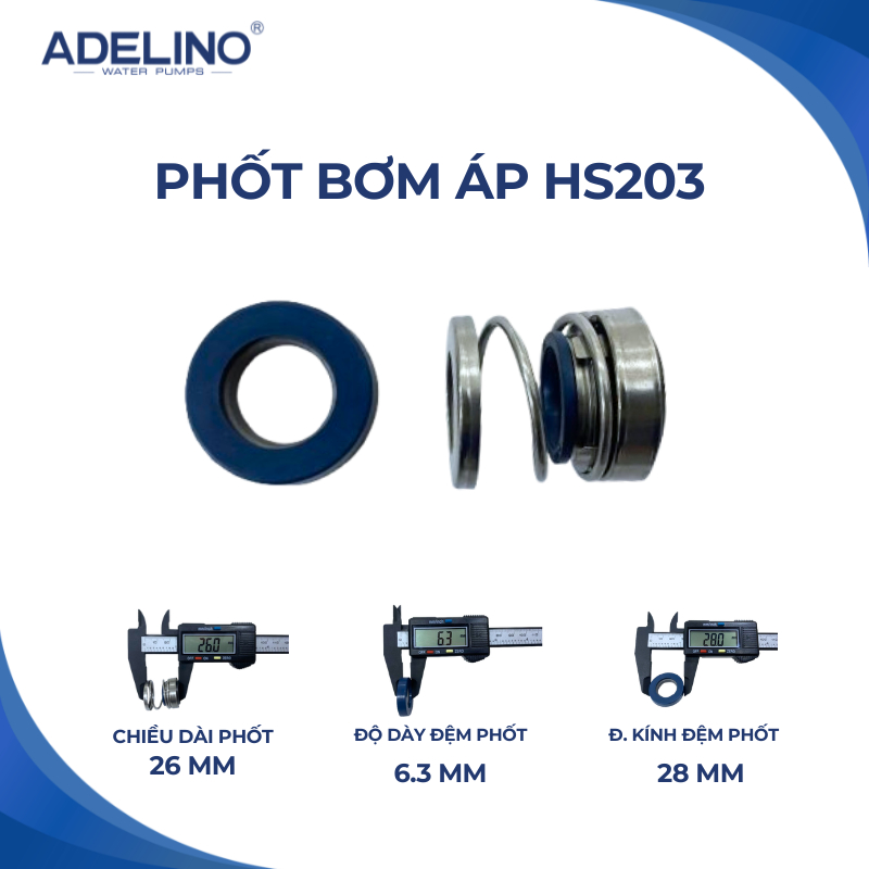 Phốt bơm nước áp HS203 đầu inox - Adelino