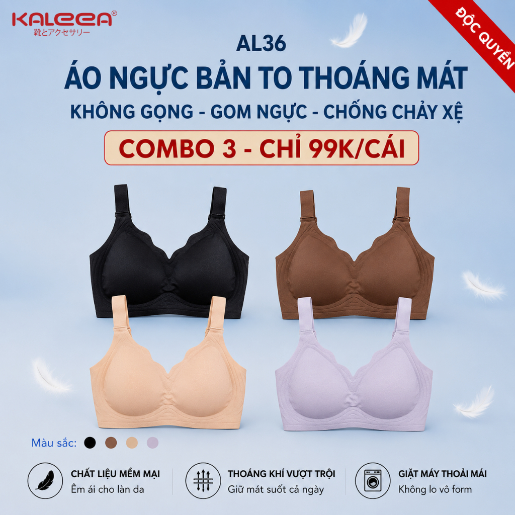 [SALE 3c Chỉ 99k/Cái] Áo Lót Nữ Không Gọng Nâng Ngực, Áo Ngực Chất Thun Lạnh Bản To - Kaleea AL36