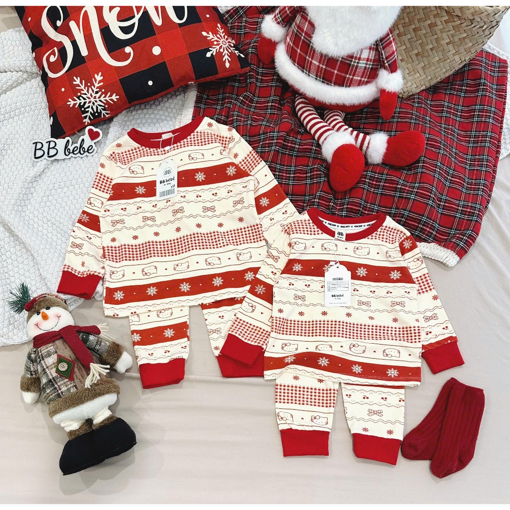 B520 - SET BỘ ZIP NOEL BÔNG TUYẾT KITTY PHỐI BE ĐỎ