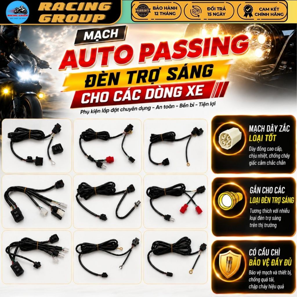 Mạch Passing Đèn Trợ Sáng Bi Cầu Mini M10 Ultra, Kenzo Z20... Gắn Cho Các Dòng Xe Máy, Dây Loại Tốt