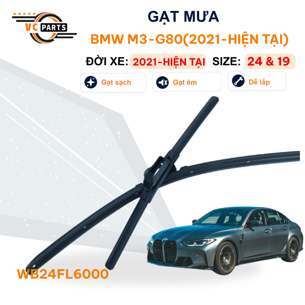 Gạt mưa xe BMW M3-G80 2021 Present-Schaeffler Thân Mềm Cao Cấp Size 24 Inch Và 19 Inch