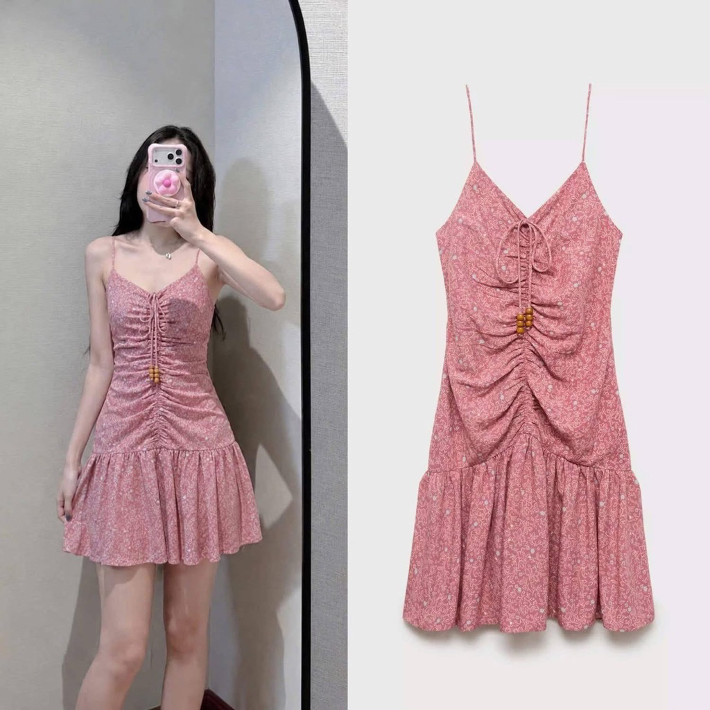 [AUTH 100%] MANGO Váy 2 dây hồng Mango size M form bé (tương đương S) newtag chính hãng