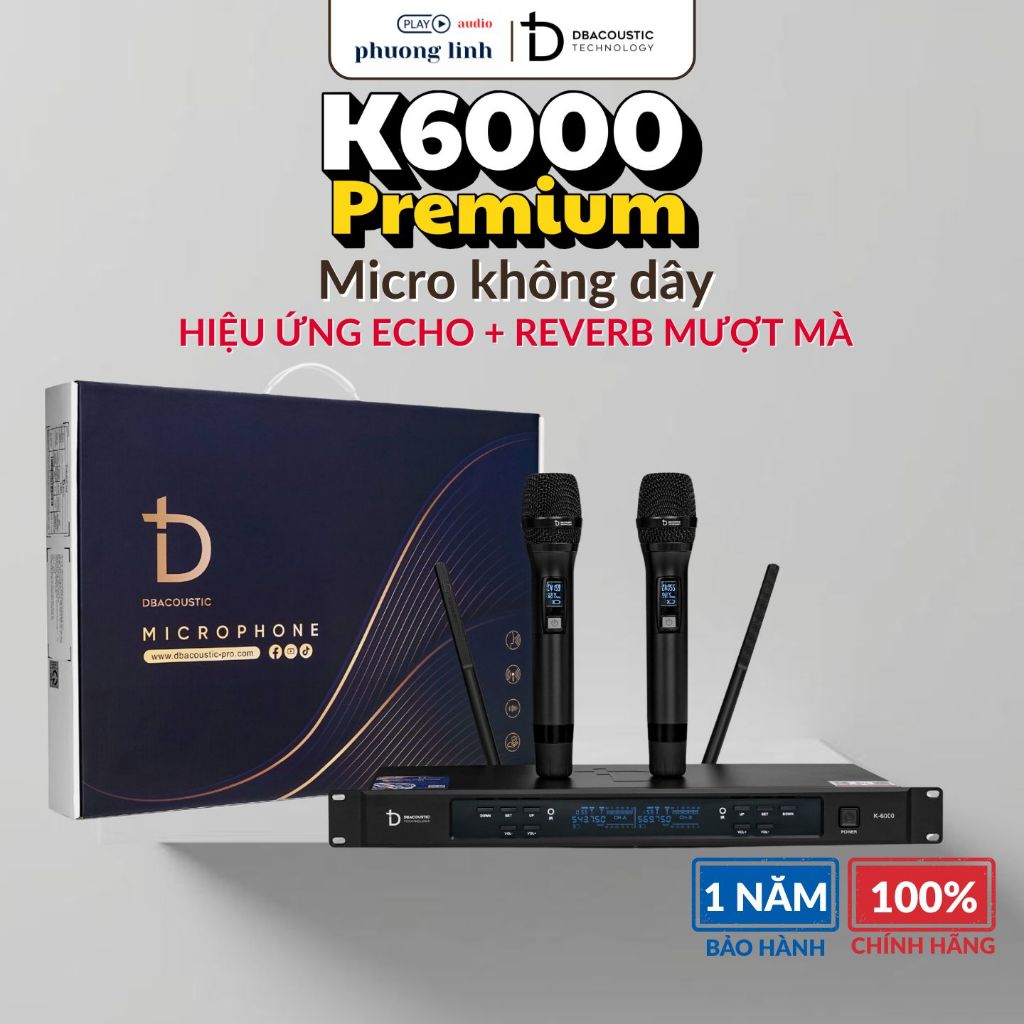 Micro không dây Dbacoustic K6000 PREMIUM Chính Hãng, Chống Hú, Tự ngắt - Bảo Hành 12 Tháng