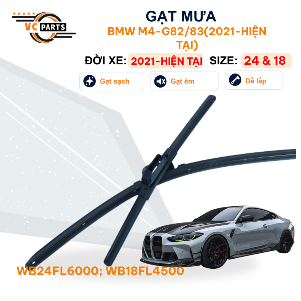 Gạt Mưa Thân Mềm Schaeffler Kích Thước 24 Inch & 18 Inch Cho BMW M4-G82/83 2021 đến nay