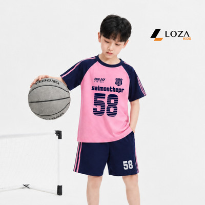 Đồ bộ cho bé trai phối viền số 58 - Quần áo trẻ em nam chất liệu thun cotton - Loza BF703