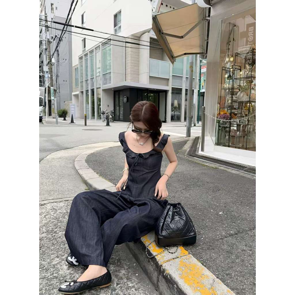 [Nana studio x YJIA] Set denim áo 2s bèo quần ống suông