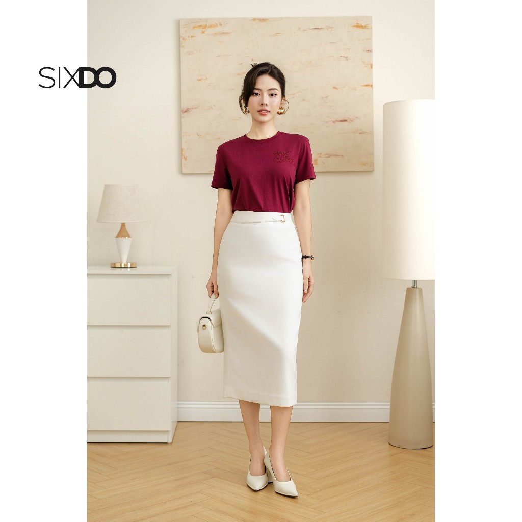 Chân váy trắng bút chì dài SIXDO (White Woven Pencil Skirt)