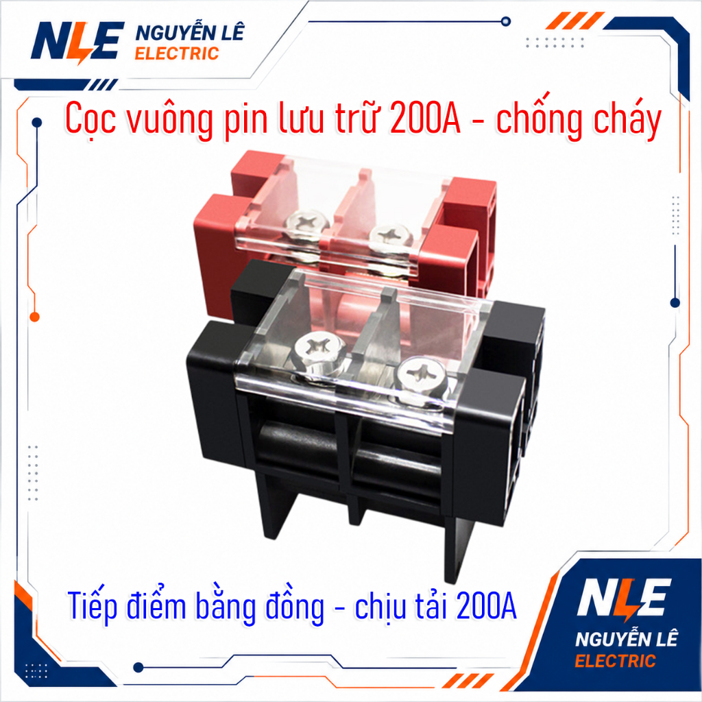 Cọc Pin Vuông 200A Cầu Đấu Nguồn 200A – 1 Vào 2 Ra – Chuyên Dùng Thùng Pin Lithium DC Công Suất Lớn