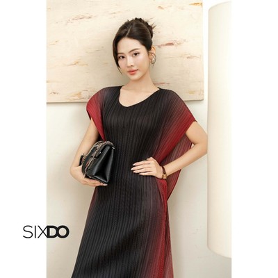 Đầm suông phối màu đen đỏ SIXDO (Black & Red Woven Loose Dress)
