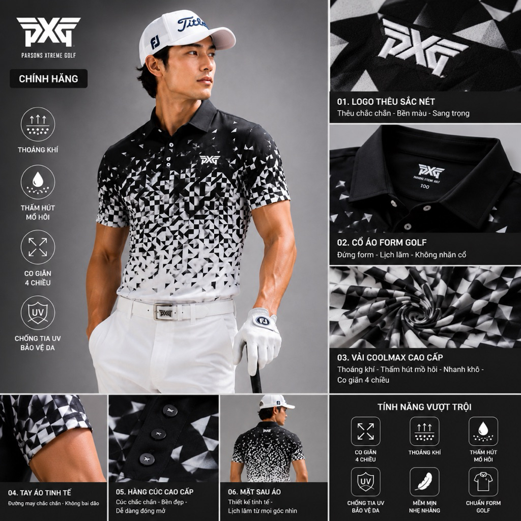 ÁO POLO GOLF (50-130kg) ma 344G NAM CAO CẤP – CO GIÃN 4 CHIỀU, THOÁNG KHÍ, CHUẨN FORM GOLF