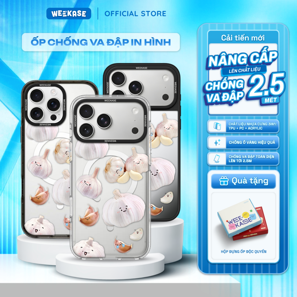 Ốp Lưng Cứng iPhone Chống Sốc Chống Va Đập Weekase In Hình Tỏi Cảm Xúc - Màu in cực bền