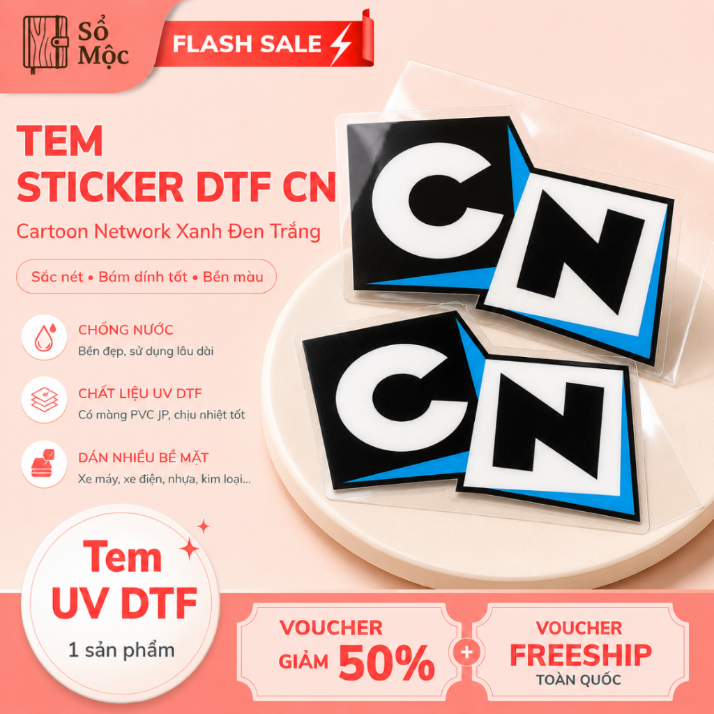 Tem Sticker DTF CN - Cartoon Network Màu Xanh Đen Trắng (6922)