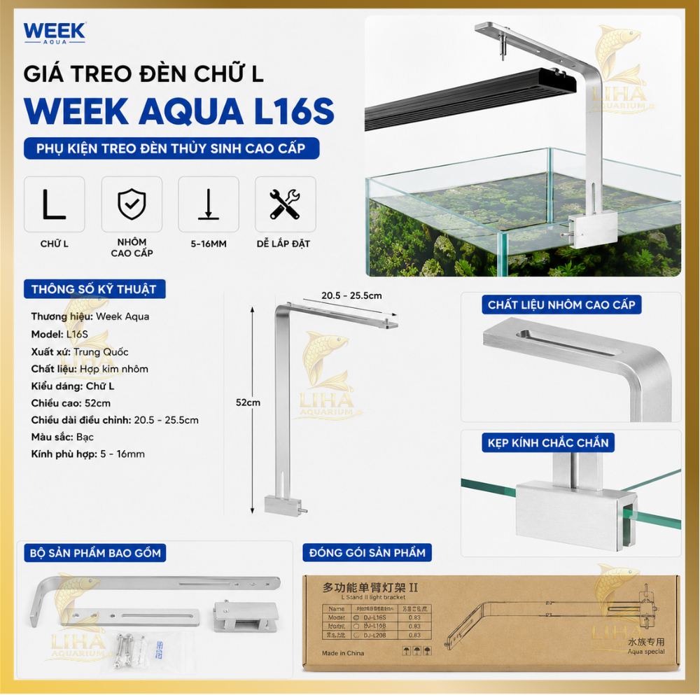 Giá treo đèn WEEK AQUA L16S hợp kim nhôm cao cấp (Không kèm đèn)