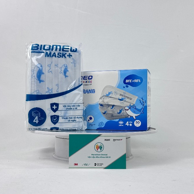 [HỘP] Khẩu trang y tế 4 lớp kháng khuẩn Biomeq Mask+ Trẻ em 1 hộp 50 cái | Marathon Dental