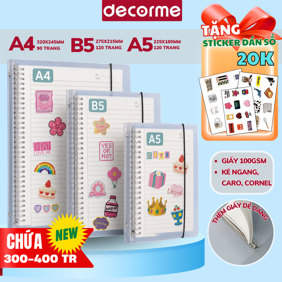 [TẶNG STICKER] Bìa Sổ còng A4 B5 A5 20 26 30 còng Decorme binder bìa sổ còng sắt làm sổ planner bull