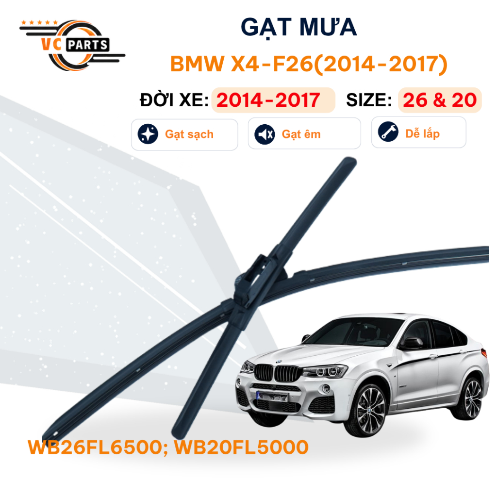 Gạt Mưa Thân Mềm SCHAEFFLER Kích Thước 26 & 20 Cho BMW X4-F26 2014-2017