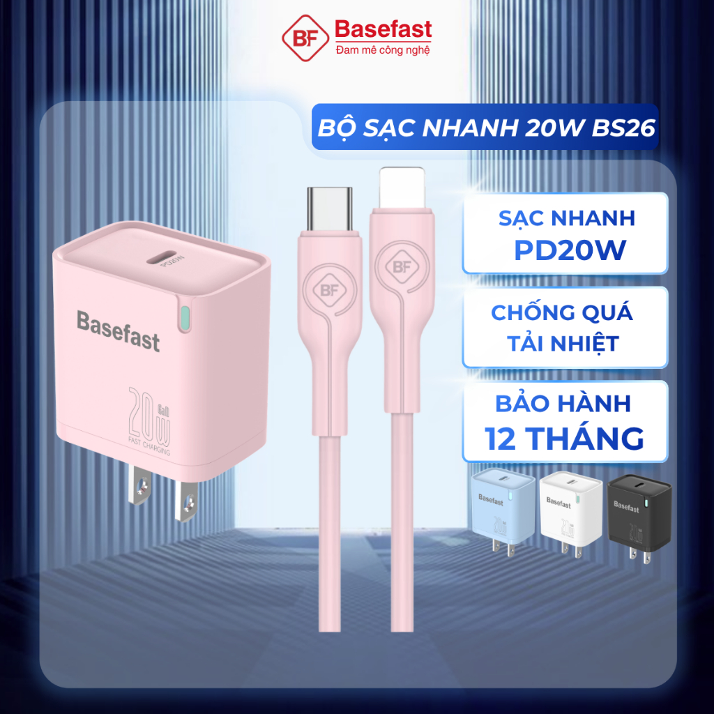 Bộ sạc nhanh 20W 30W C to LN Basefast Củ GaN kèm dây silicon chống quá nhiệt cho 11 12 13 14promax
