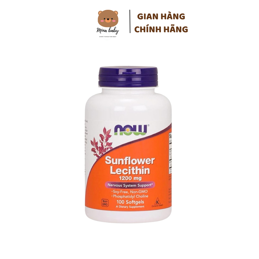 Viên uống chống tắc tia sữa Lecithin 1200mg Now Sunflower Lecithin, Minababy