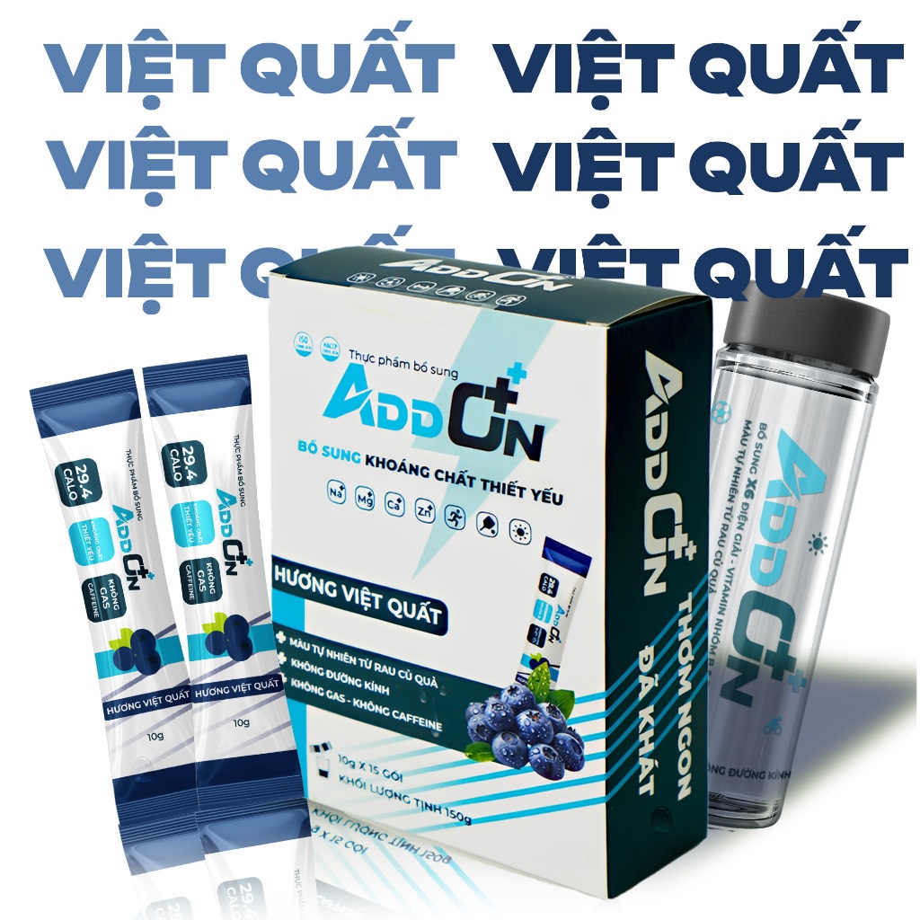 Bột Điện Giải ADDON Vị VIỆT QUẤT 29 Calo Bù Muối Khoáng Hương vị thơm ngon đã khát