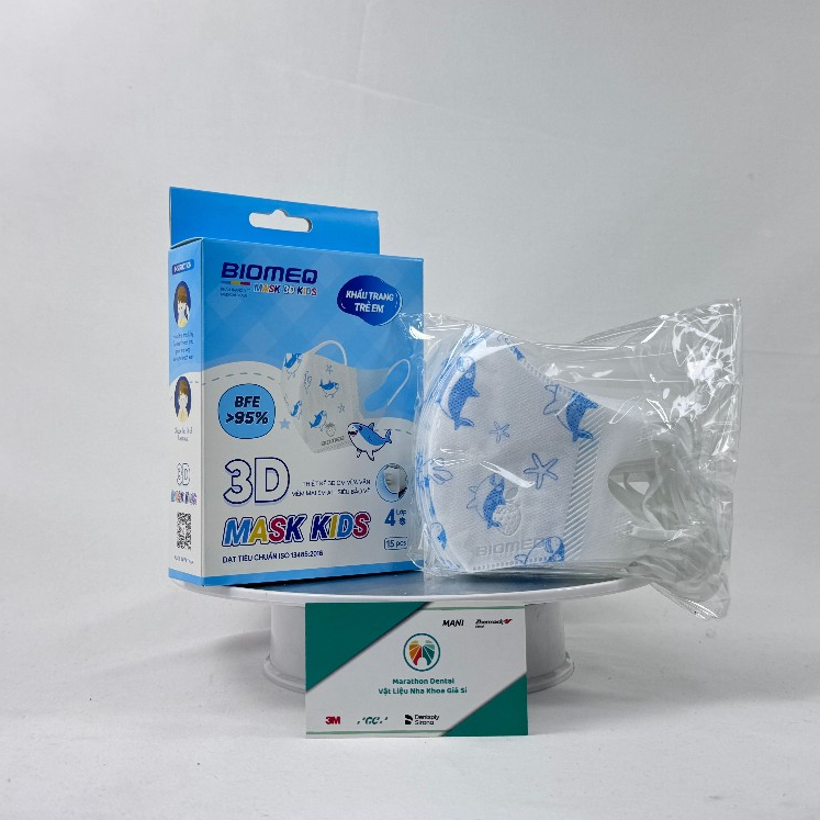 [HỘP] Khẩu trang y tế 4 lớp kháng khuẩn Biomeq Mask+ Trẻ em 1 hộp 15 cái | Marathon Dental