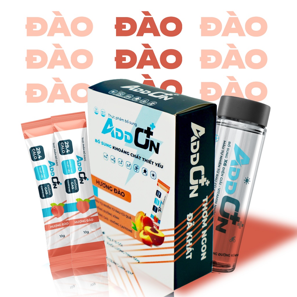 Bột Điện Giải ADDON Vị ĐÀO 29 Calo Bù Muối Khoáng HƯƠNG THƠM BÙNG NỔ ĐA VỊ