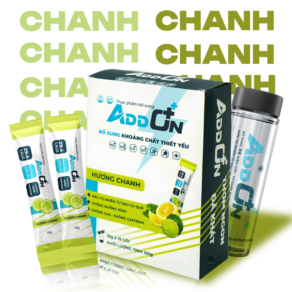 Bột Điện Giải ADDON Vị Chanh 29 Calo Bù Muối Khoáng HƯƠNG VỊ BÙNG NỔ