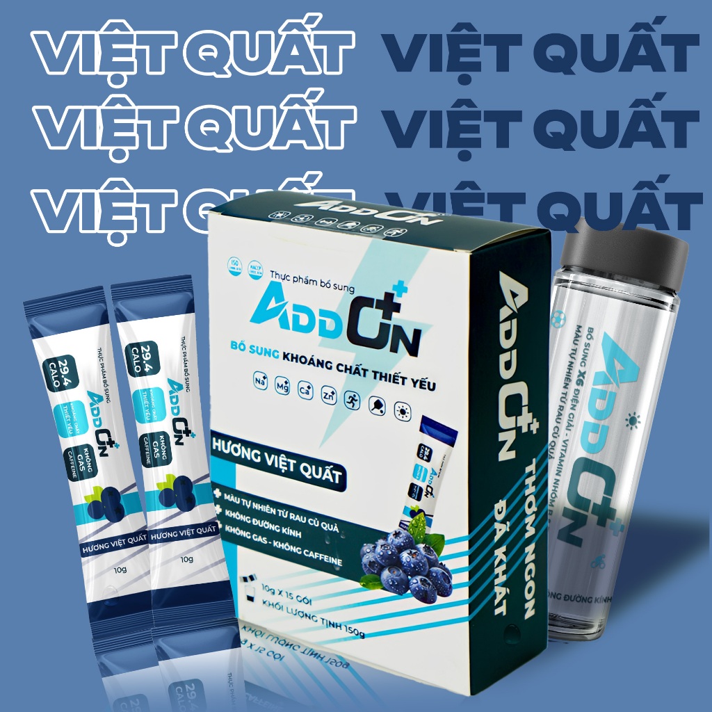Bột Uống Điện Giải Thể Thao ADDON Vị Việt Quất Thơm Ít Calo Bù Nước, Bổ Sung Muối Khoáng Thiết Yếu