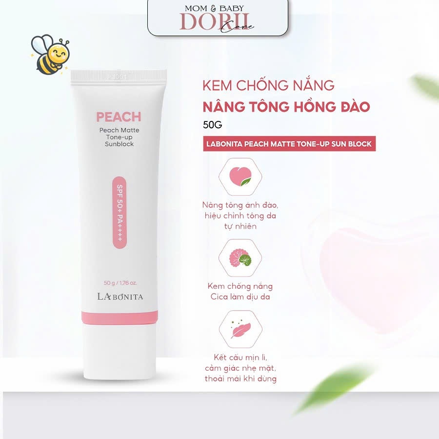 LaBonita Kem chống nắng bảo vệ da Peach Matte Tone-Up 50g tặng mặt nạ Labonita