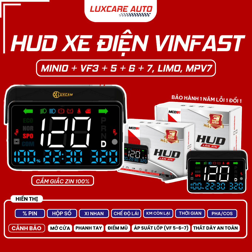 HUD xe điện Vinfast VF3, VF5, VF6, VF7, Limo Green & HUD M21, M7,M8 Lắp đặt mọi dòng xe