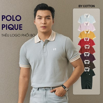 Áo Thun Polo Nam Cao Cấp Pique 2.0 In Logo Phối Bo - Luôn Tặng Hộp Đóng - BY COTTON