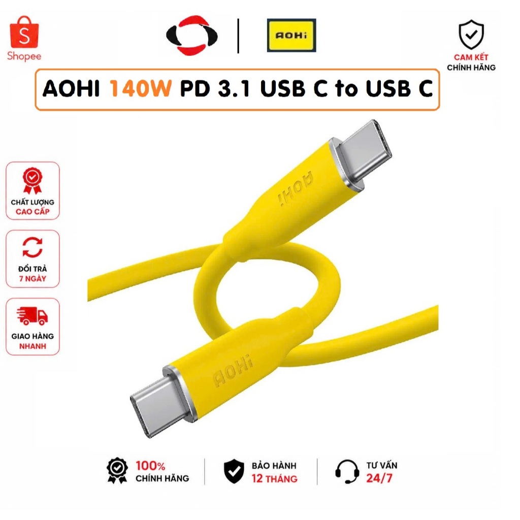 Cáp Sạc AOHI 140W PD 3.1 USB C to USB C Fast-charging Silky Cable | Silicone Siêu Mềm