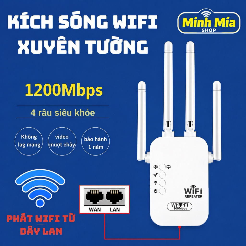 KÍCH SÓNG WIFI 4 RÂU 1200Mbps – PHỦ SÓNG MẠNH MẼ TOÀN NHÀ