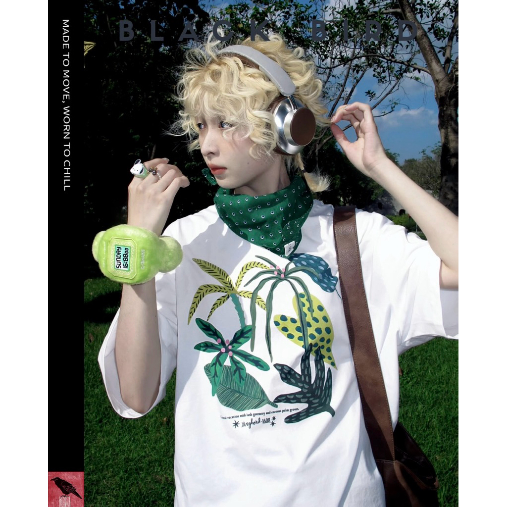 Áo Thun Trắng Tropical Graphic Tee - Abstract Plant - Chất Cotton Co Giãn Thoáng Mát