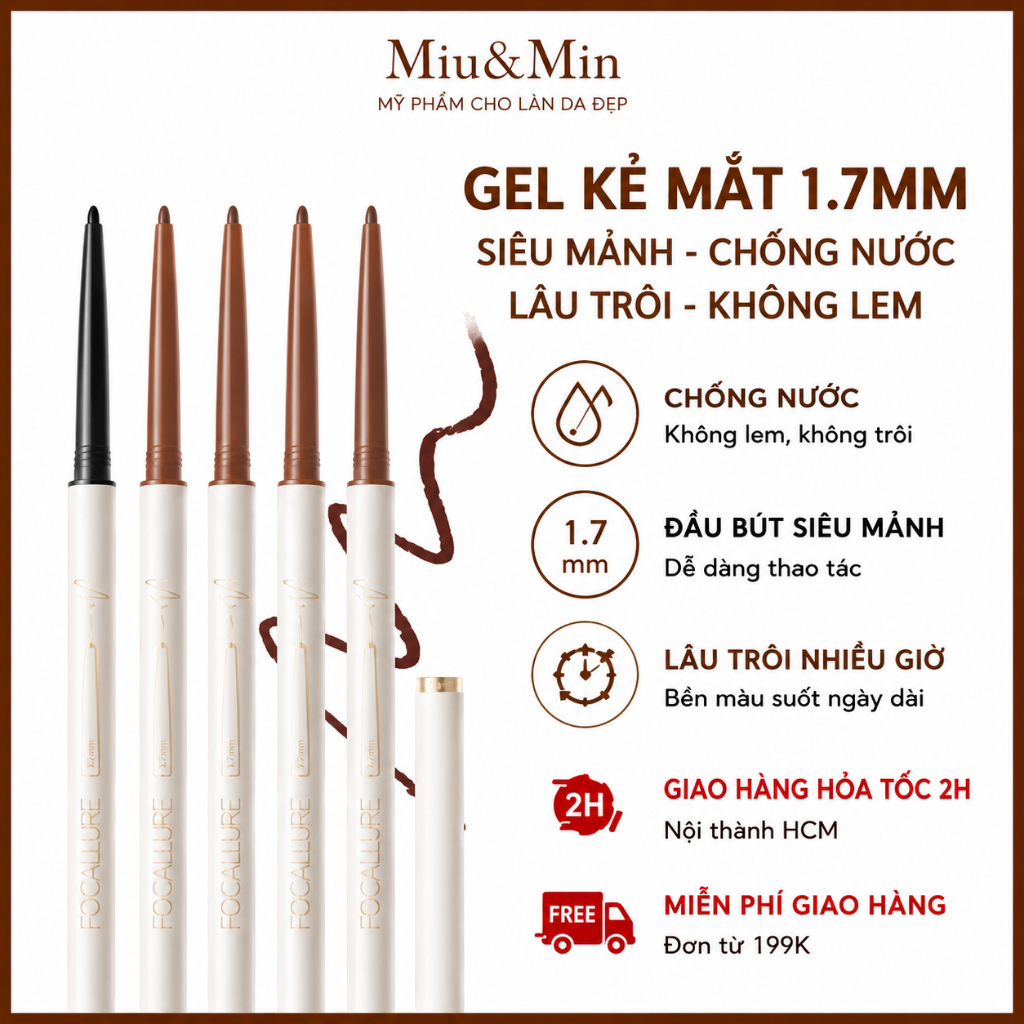 Chì Kẻ Mắt Focallure Đầu Mảnh, Chống Nước Lâu Trôi - Focallure Perfectly Defined Gel Eyeliner FA243 