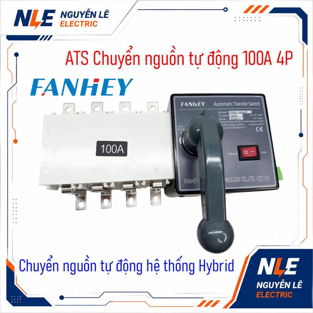 ATS Chuyển Nguồn Tự Động 100A 4P FanHey 100A 4P – Bộ Chuyển Nguồn Tự Động Cho Điện 1 Pha & 3 Pha