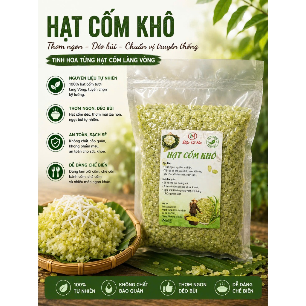 Cốm Khô 1Kg Bếp Cô Hạ | Cốm Dẻo Thơm Ngon Làm Chè Cốm Sen Dừa, Bánh Cốm, Xôi Cốm